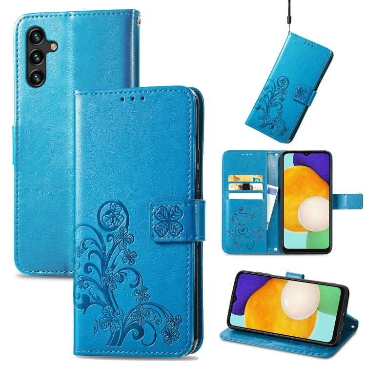 Four-leaf Clasp Embossed Leather Phone Case with Lanyard & Card Slot & Wallet & Bracket Function