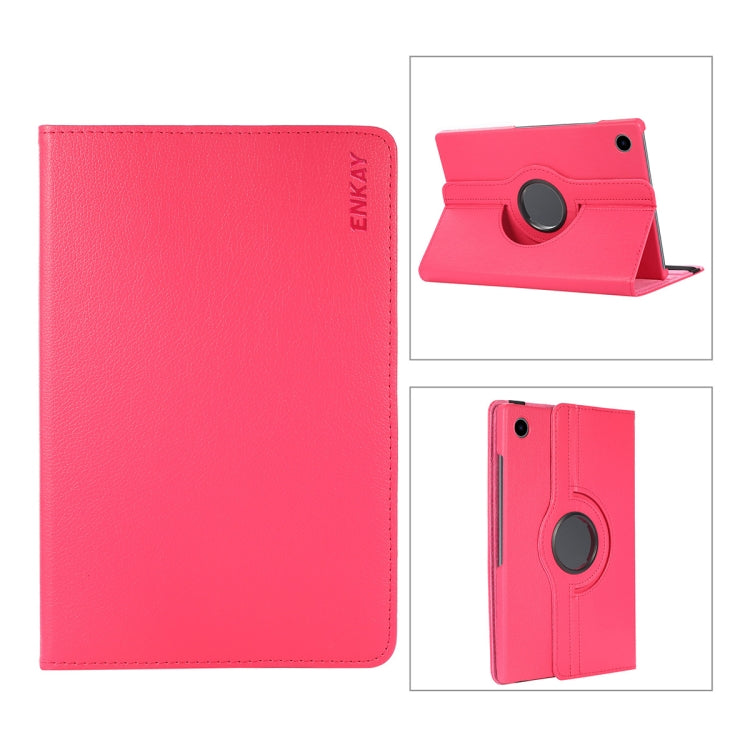 For Samsung Galaxy Tab A8 10.5 2021 X200/X205 ENKAY 360 Degree Rotation Litchi Leather Smart Case