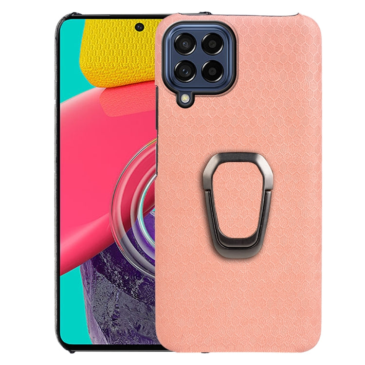 For Samsung Galaxy M53 Ring Holder Honeycomb PU Skin Phone Case