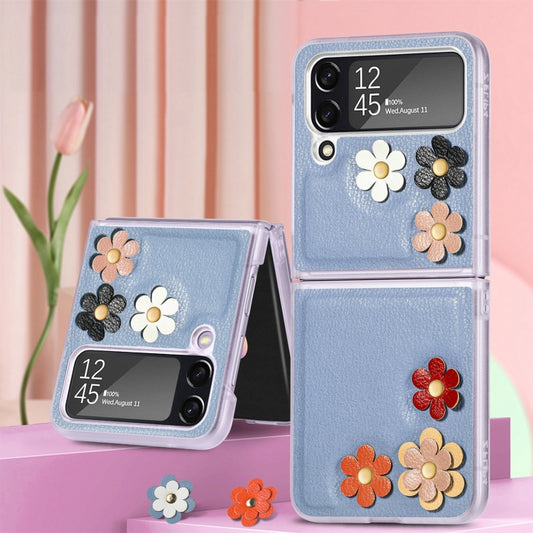 3D Flower PC Leather Folding Leather Phone Case