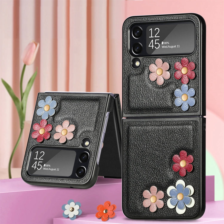 3D Flower PC Leather Folding Leather Phone Case