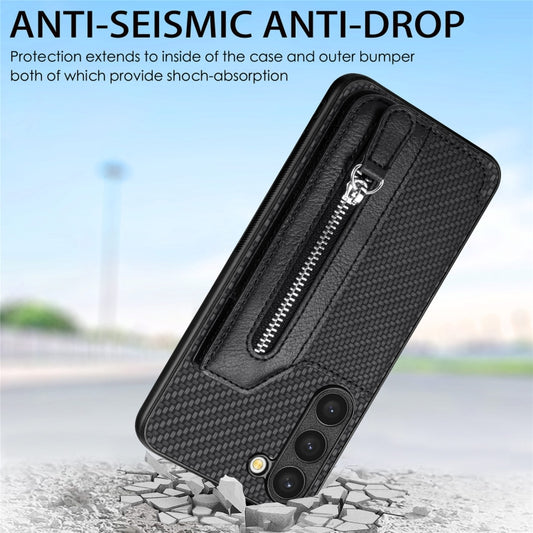 Carbon Ffiber Flip Zipper Wallet Phone Case
