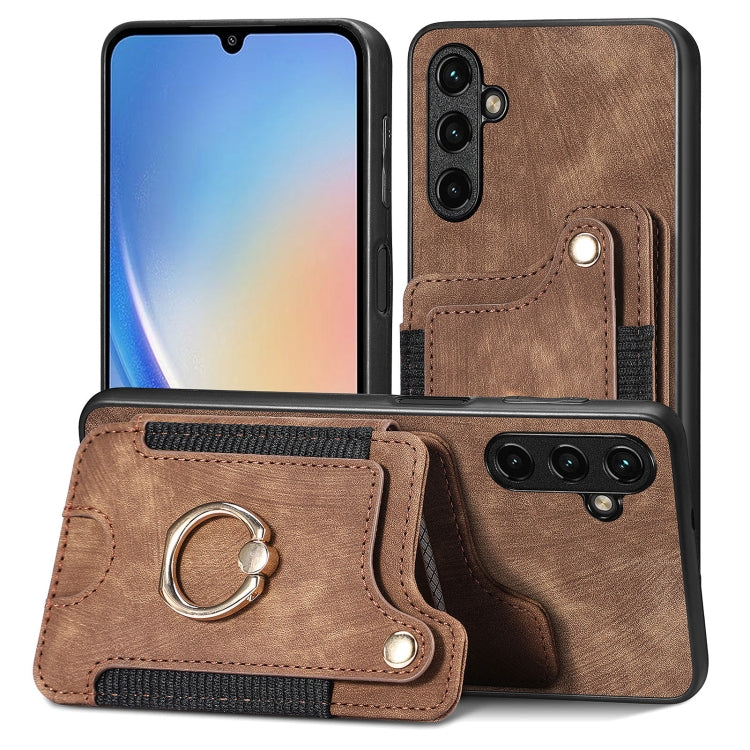 Retro Skin-feel Ring Multi-card Wallet Phone Case