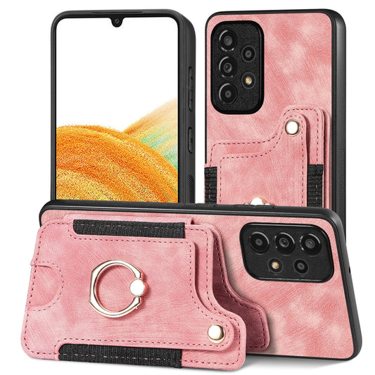 Retro Skin-feel Ring Multi-card Wallet Phone Case