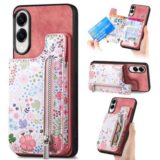 Retro Painted Zipper Wallet Back Phone Case