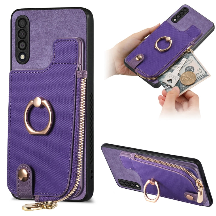 Cross Leather Ring Vertical Zipper Wallet Back Phone Case