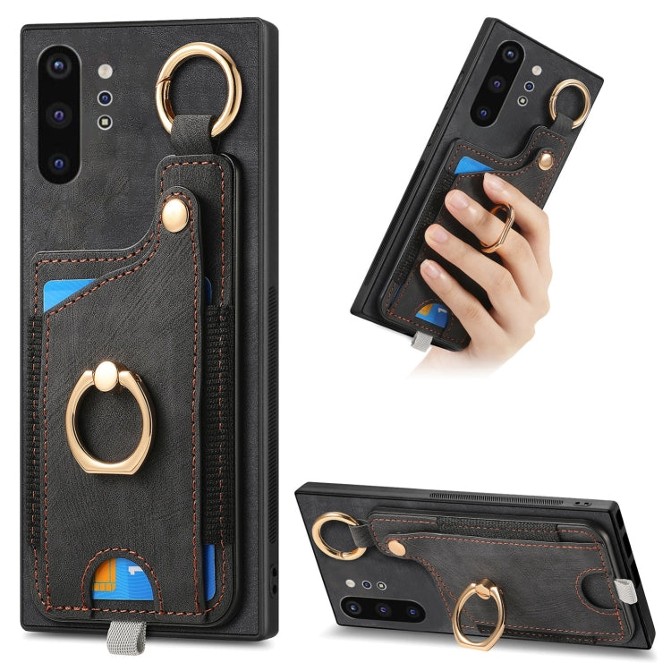 Retro Skin-feel Ring Card Bag Phone Case with Hang Loop