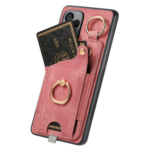 Retro Skin-feel Ring Card Bag Phone Case with Hang Loop