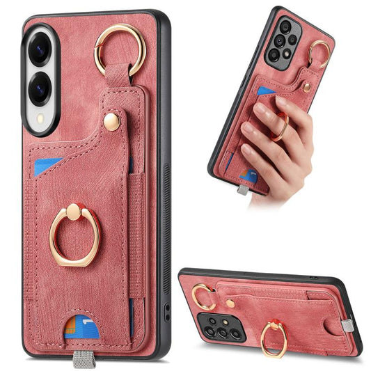 Retro Skin-feel Ring Card Bag Phone Case with Hang Loop