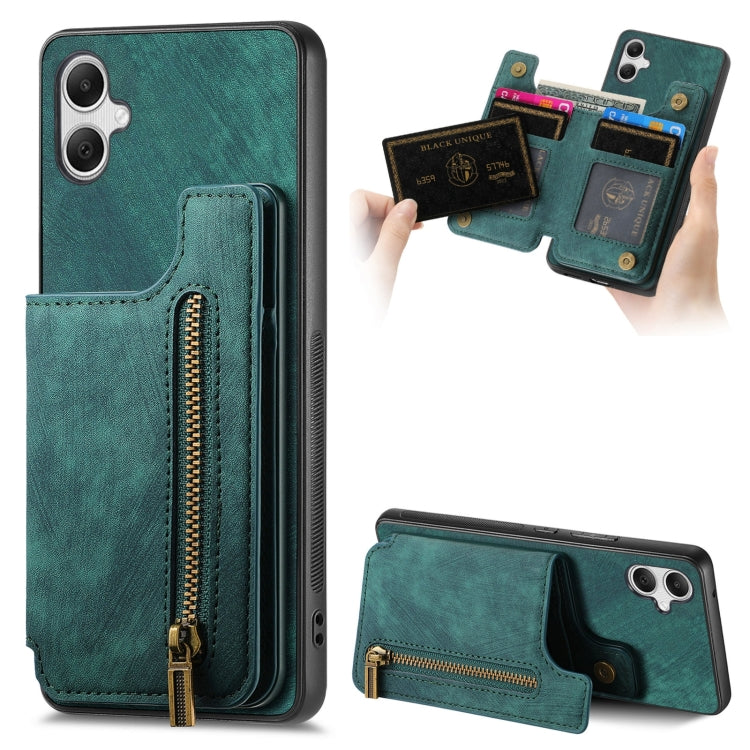 Retro Leather Zipper Wallet Back Phone Case
