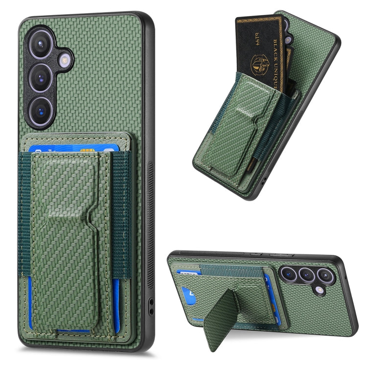 Carbon Fiber Fold Stand Elastic Card Bag Phone Case