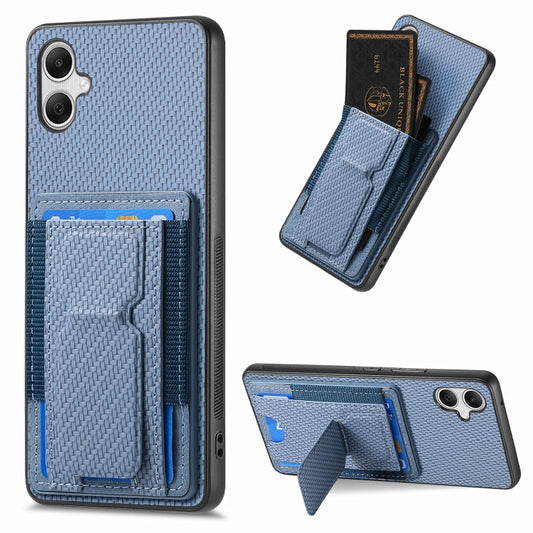 Carbon Fiber Fold Stand Elastic Card Bag Phone Case
