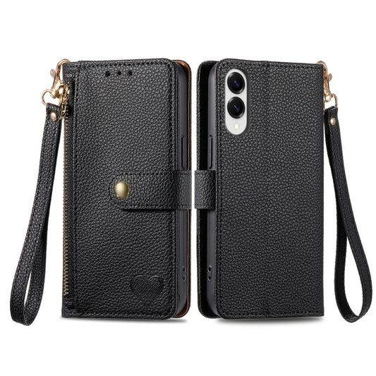 Love Zipper Lanyard Leather Phone Case