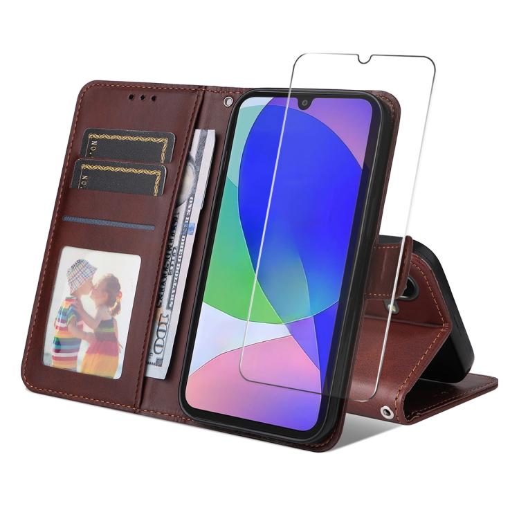 ENKAY Card Wallet Calf Texture Leather Phone Case with Screen Film