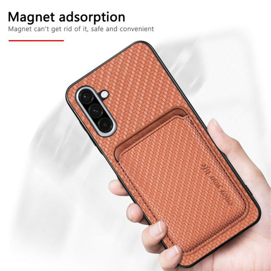 Carbon Fiber Leather Card Magsafe Phone Case, For Samsung Galaxy S25 Edge 5G, For Samsung Galaxy A56 5G, For Samsung Galaxy A36 5G