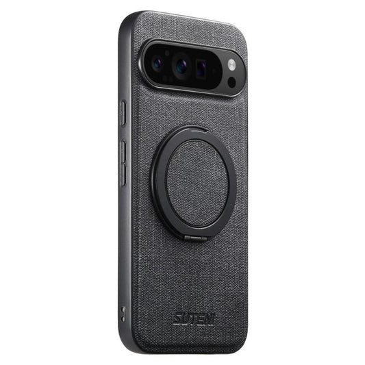 Suteni G3 360 Rotation Holder MagSafe Denim Leather Back Phone Case, For Google Pixel 10 Pro XL, For Google Pixel 10 Pro, For Google Pixel 10, For Google Pixel 9 Pro XL, For Google Pixel 9 Pro, For Google Pixel 9, For Google Pixel 8a