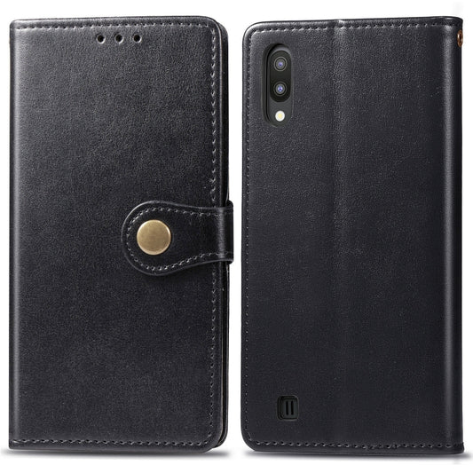 Retro Solid Color Leather Buckle Mobile Phone Protection Leather Case with Photo Frame & Card Slot & Wallet & Bracket Function for Galaxy M10