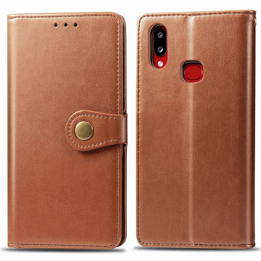 For Galaxy A10S Retro Solid Color Leather Buckle Phone Case with Lanyard & Photo Frame & Card Slot & Wallet & Stand Function