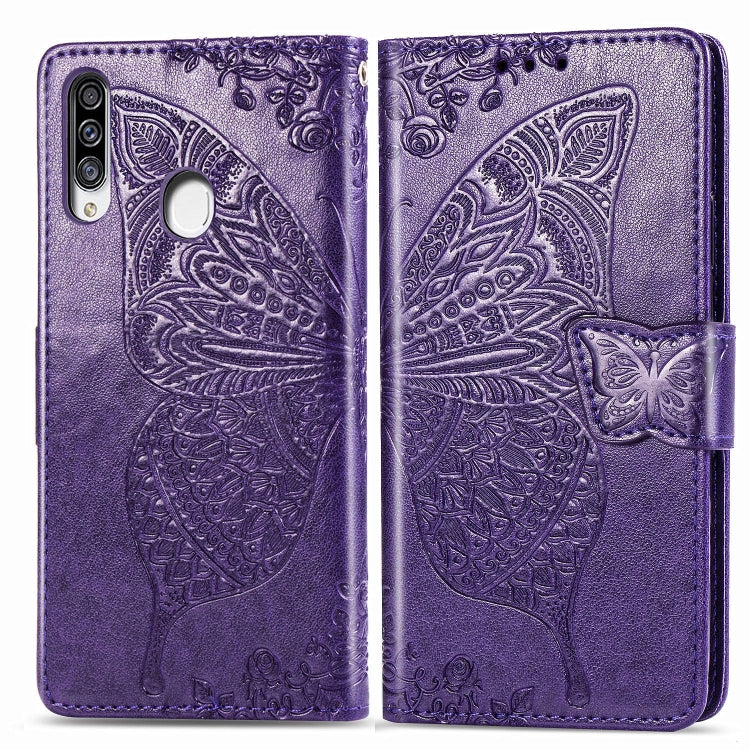 For Galaxy A20S Butterfly Love Flower Embossed Horizontal Flip Leather Case with Bracket / Card Slot / Wallet / Lanyard