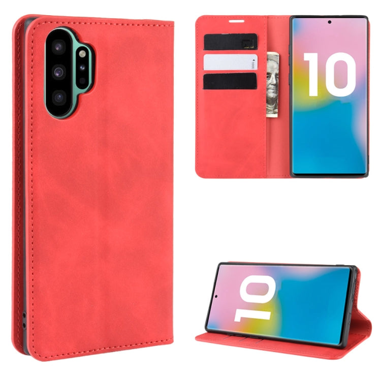 For Galaxy Note10+ Retro-skin Business Magnetic Suction Leather Case with Holder & Card Slots & Wallet