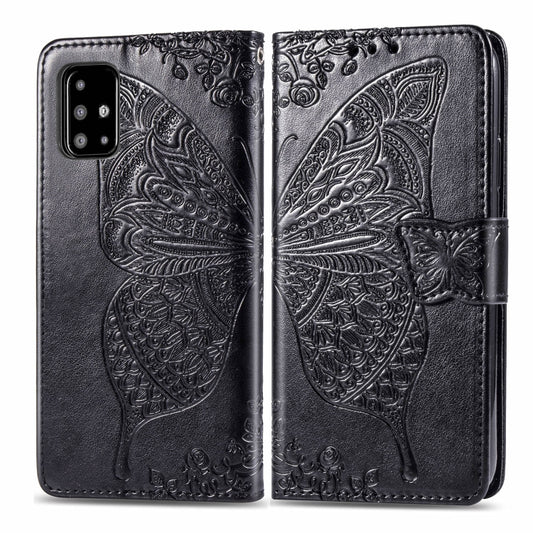 For Galaxy A51 Butterfly Love Flower Embossed Horizontal Flip Leather Case with Bracket / Card Slot / Wallet / Lanyard