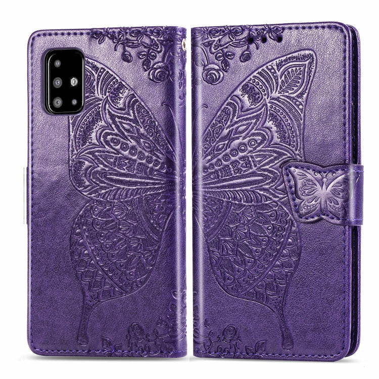 For Galaxy A51 Butterfly Love Flower Embossed Horizontal Flip Leather Case with Bracket / Card Slot / Wallet / Lanyard