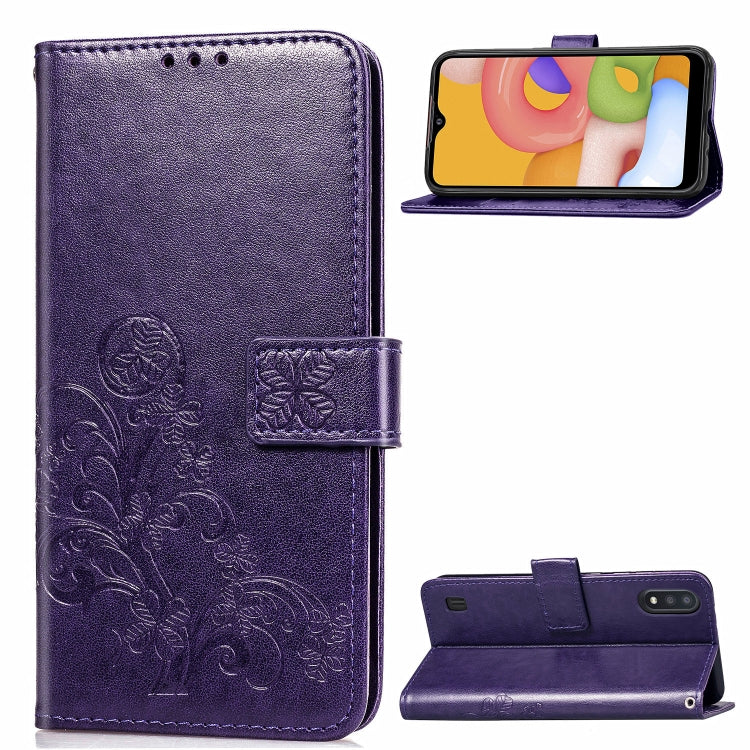 Lucky Clover Pressed Flowers Pattern Leather Case with Holder & Card Slots & Wallet & Hand Strap
