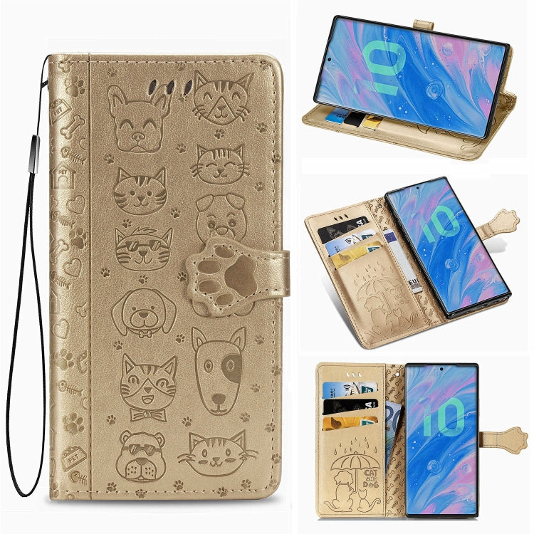 For Galaxy Note 10 Pro Cute Cat and Dog Embossed Horizontal Flip Leather Case with Bracket / Card Slot / Wallet / Lanyard