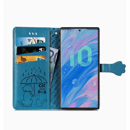For Galaxy Note 10 Pro Cute Cat and Dog Embossed Horizontal Flip Leather Case with Bracket / Card Slot / Wallet / Lanyard