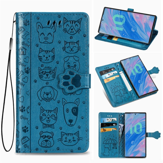 For Galaxy Note 10 Pro Cute Cat and Dog Embossed Horizontal Flip Leather Case with Bracket / Card Slot / Wallet / Lanyard