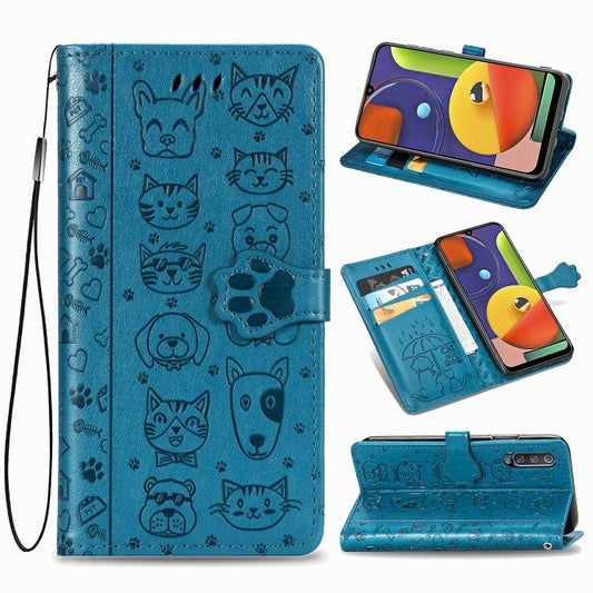 For Galaxy A70/A70S Cute Cat and Dog Embossed Horizontal Flip Leather Case with Bracket / Card Slot / Wallet / Lanyard