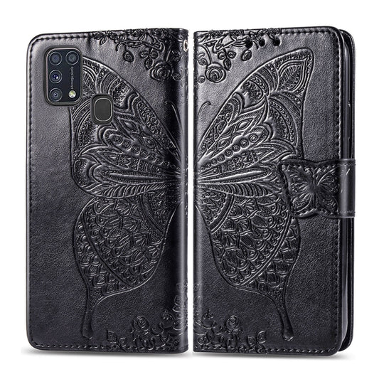For Galaxy M31 Butterfly Love Flower Embossed Horizontal Flip Leather Case with Bracket / Card Slot / Wallet / Lanyard