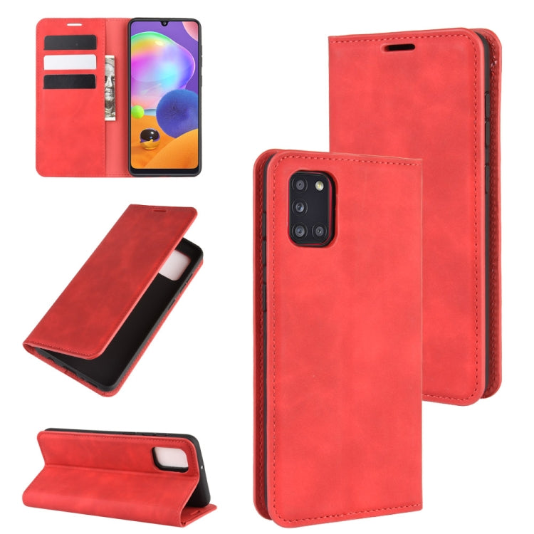 For Galaxy A31 Retro-skin Business Magnetic Suction Leather Case with Holder & Card Slots & Wallet