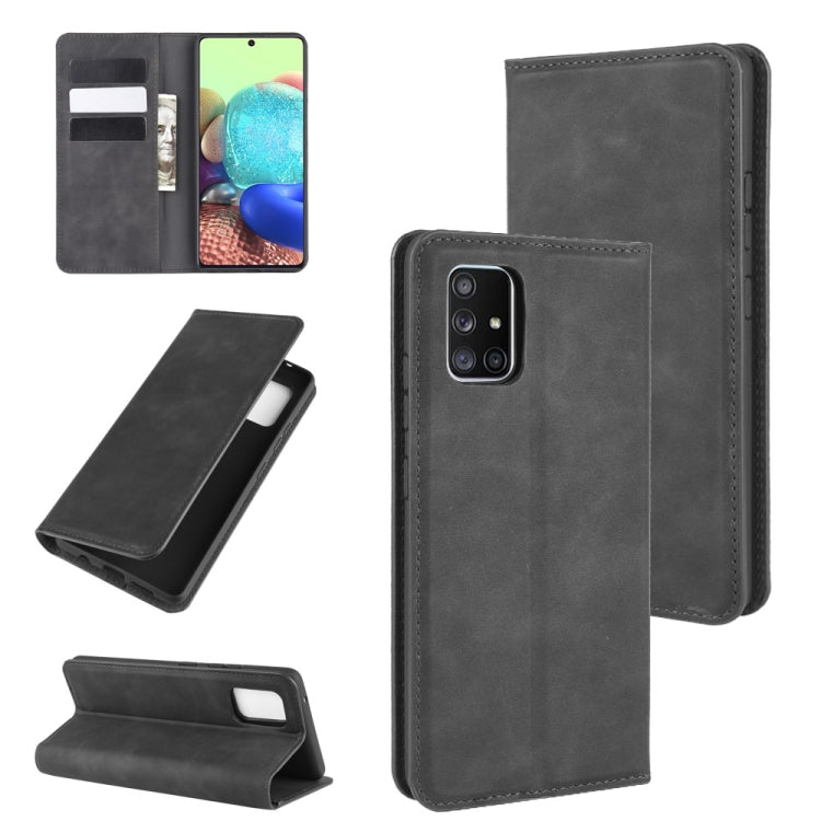 For Galaxy A71 5G Retro-skin Business Magnetic Suction Leather Case with Holder & Card Slots & Wallet