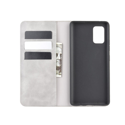 For Galaxy A71 5G Retro-skin Business Magnetic Suction Leather Case with Holder & Card Slots & Wallet