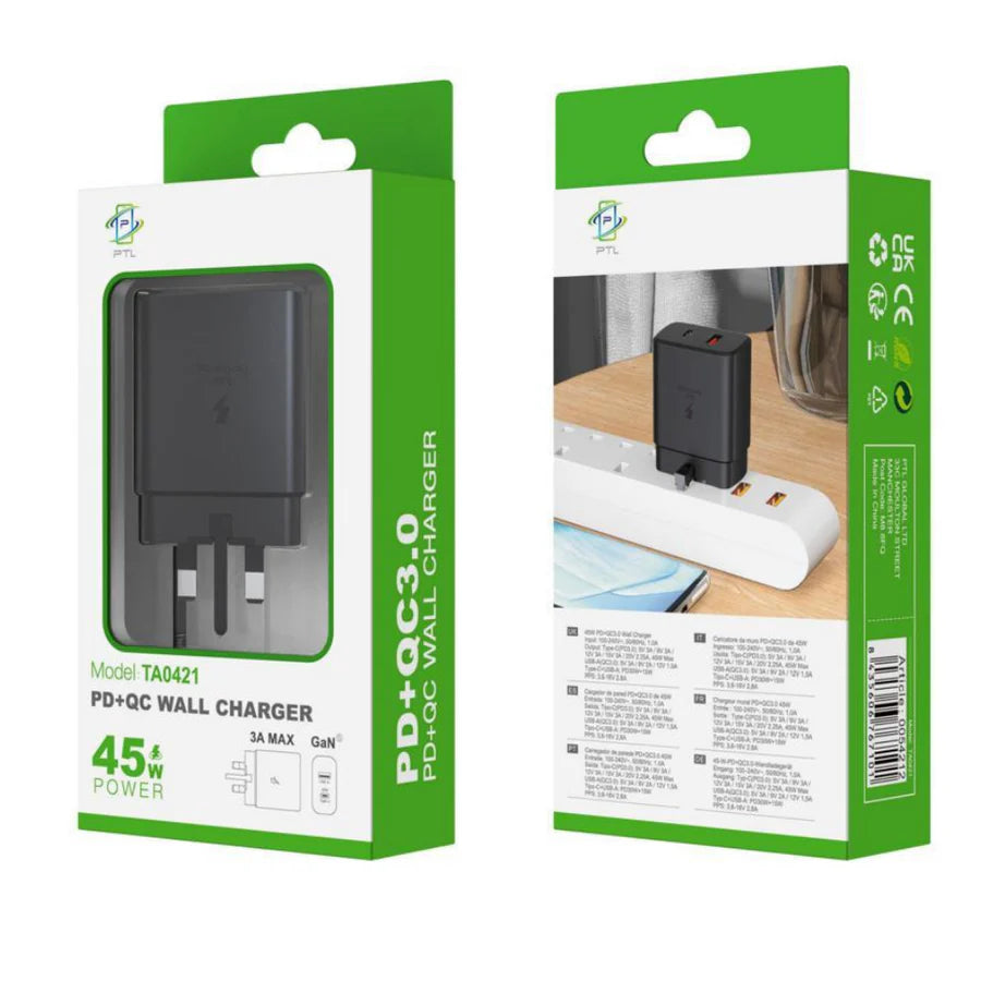 Dual-Port USB-C Wall Charger,45W USB-C & 30W USB-A Fast Charging Adapter,QC 3.0+PD 3.0 Wall Plug