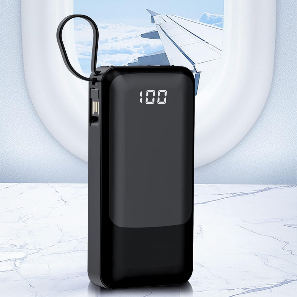 20000mAh Portable Power Bank with 4 Built-in Cables and 6 Outputs for iPhone/Samsung