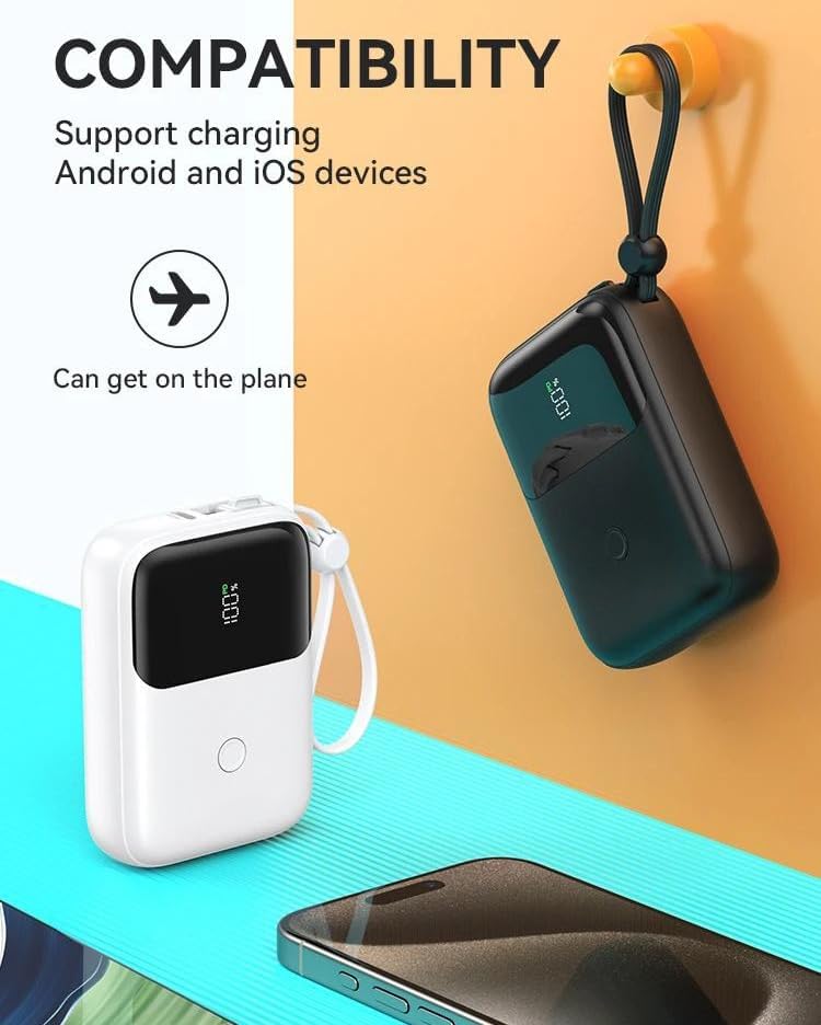 Universal 22.5W Fast Charging Power Bank 10000mAh – LED Display & Built-in Cable