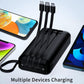 20000mAh Portable Power Bank with 4 Built-in Cables and 6 Outputs for iPhone/Samsung