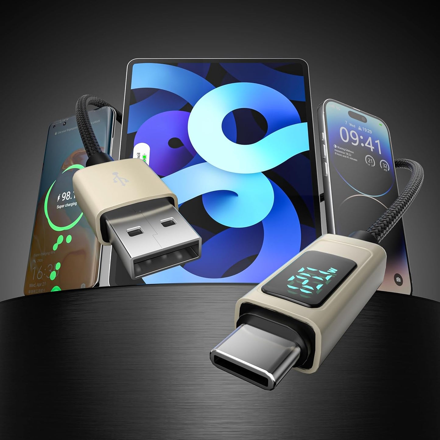 Ultra Fast USB to USB C Charger Cable with Intelligent Digital Display 8W