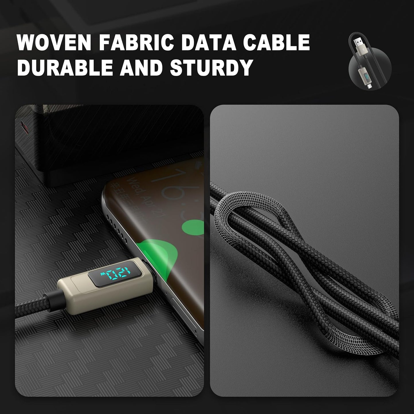 Ultra Fast USB to USB C Charger Cable with Intelligent Digital Display 8W