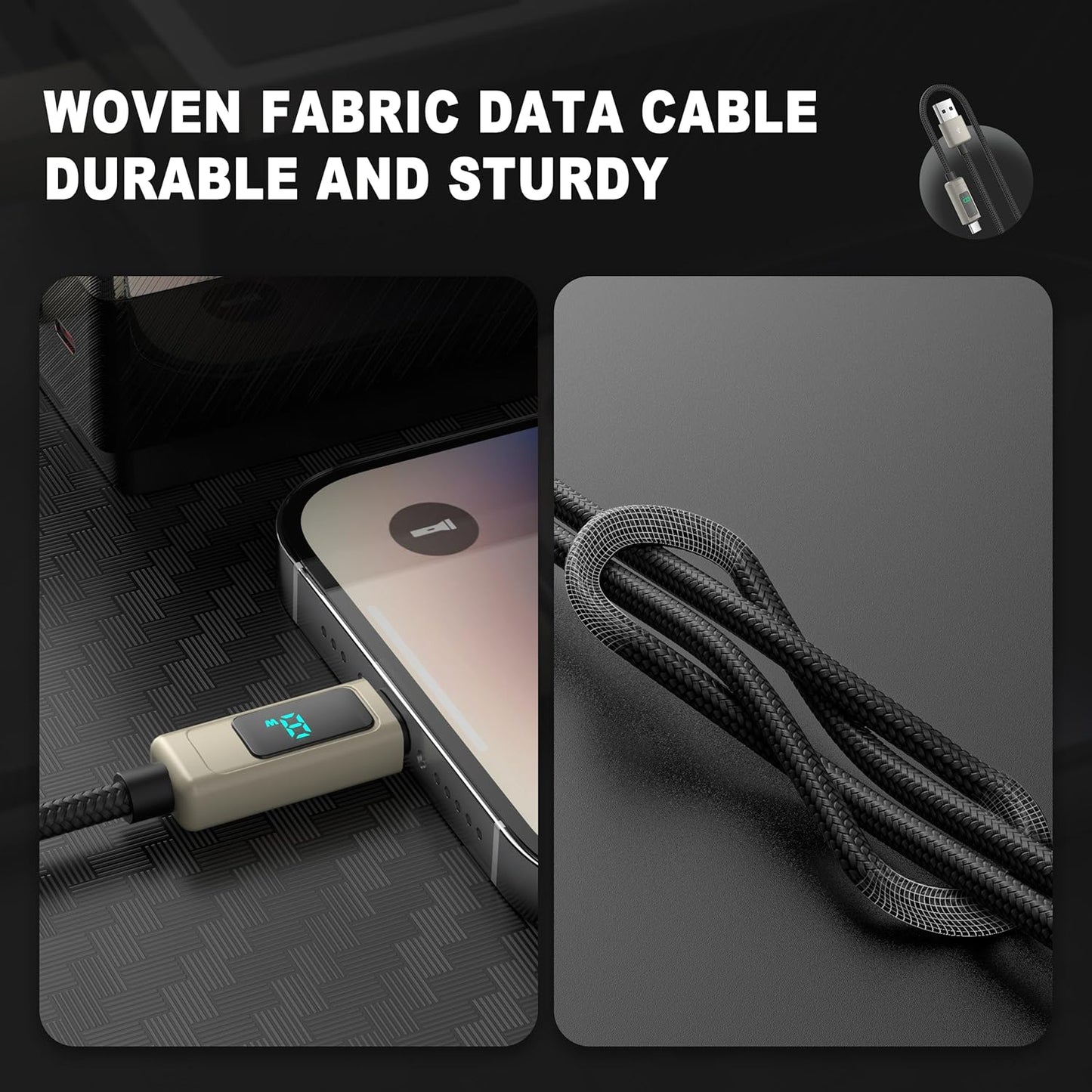 USB A to iPhone 14 pro max 13 12 11 XR XS X, Airpods, iPad Fast Charging Cable with Digital Display