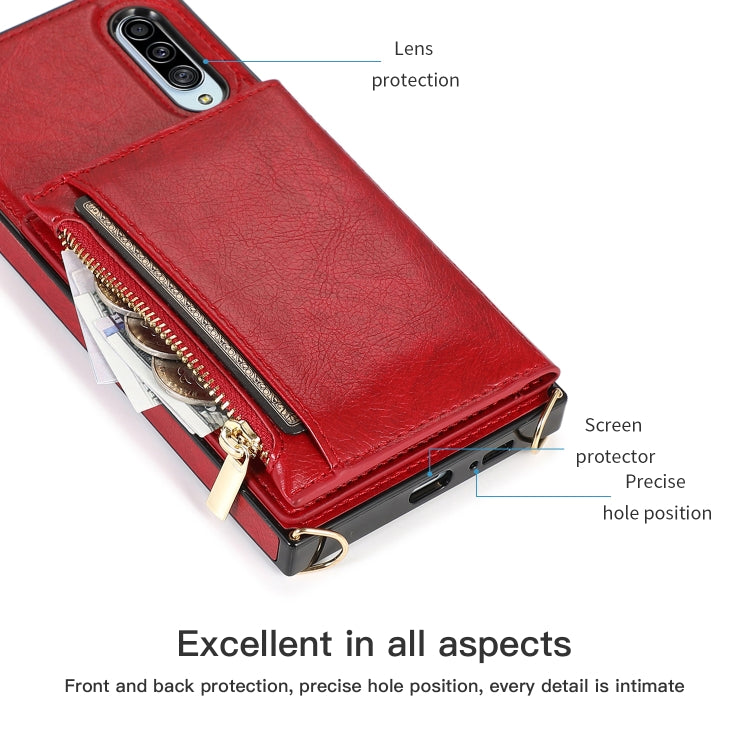 Square Zipper Wallet Bag TPU+PU Back Cover Case with Holder & Card Slots & Wallet & Cross-body Strap, For Samsung Galaxy A90 5G, For Samsung Galaxy Note9, For Samsung Galaxy Note10, For Samsung Galaxy Note10 Pro, For Samsung Galaxy S9������������������...