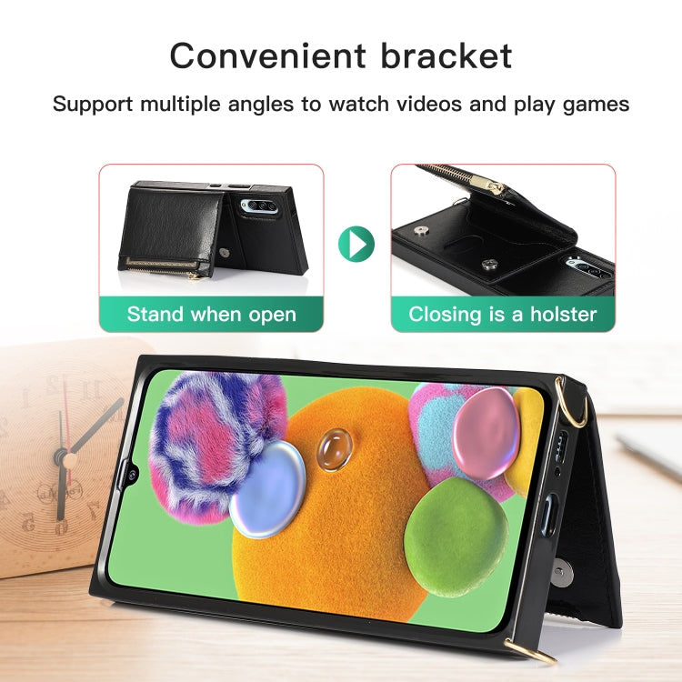 Square Zipper Wallet Bag TPU+PU Back Cover Case with Holder & Card Slots & Wallet & Cross-body Strap, For Samsung Galaxy A90 5G, For Samsung Galaxy Note9, For Samsung Galaxy Note10, For Samsung Galaxy Note10 Pro, For Samsung Galaxy S9������������������...