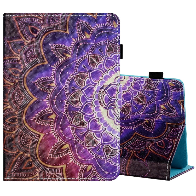 Sewing Thread Horizontal Painted Flat Leather Case with Pen Cover & Anti Skid Strip & Card Slot & Holder