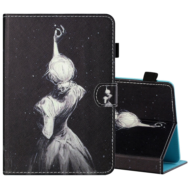 Sewing Thread Horizontal Painted Flat Leather Case with Pen Cover & Anti Skid Strip & Card Slot & Holder