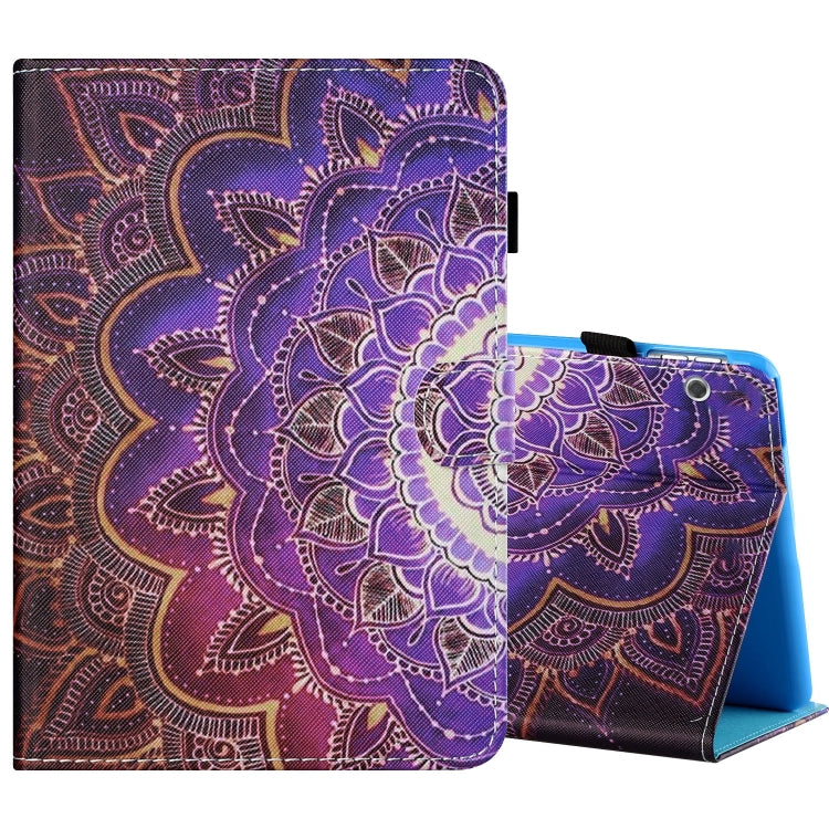 Sewing Thread Horizontal Painted Flat Leather Case with Pen Cover & Anti Skid Strip & Card Slot & Holder