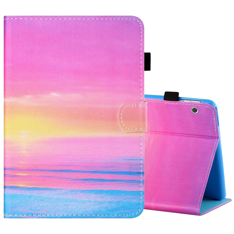 Sewing Thread Horizontal Painted Flat Leather Case with Pen Cover & Anti Skid Strip & Card Slot & Holder