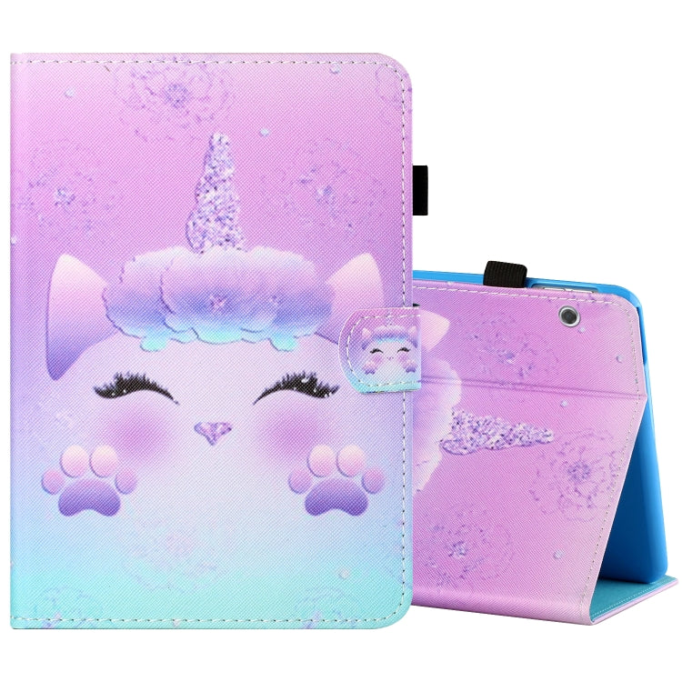 Sewing Thread Horizontal Painted Flat Leather Case with Pen Cover & Anti Skid Strip & Card Slot & Holder