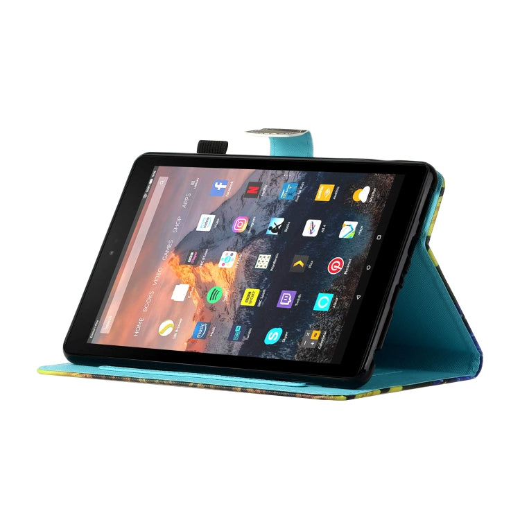 Sewing Thread Horizontal Painted Flat Leather Case with Pen Cover & Anti Skid Strip & Card Slot & Holder